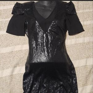 Lip Service Vintage  Black Sequin Puff Sleeve Dress